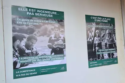 Affiches de la campagne de sensibilisation du groupe SMSP contre le sexisme au travail pour la Journée internationale des droits des femmes.